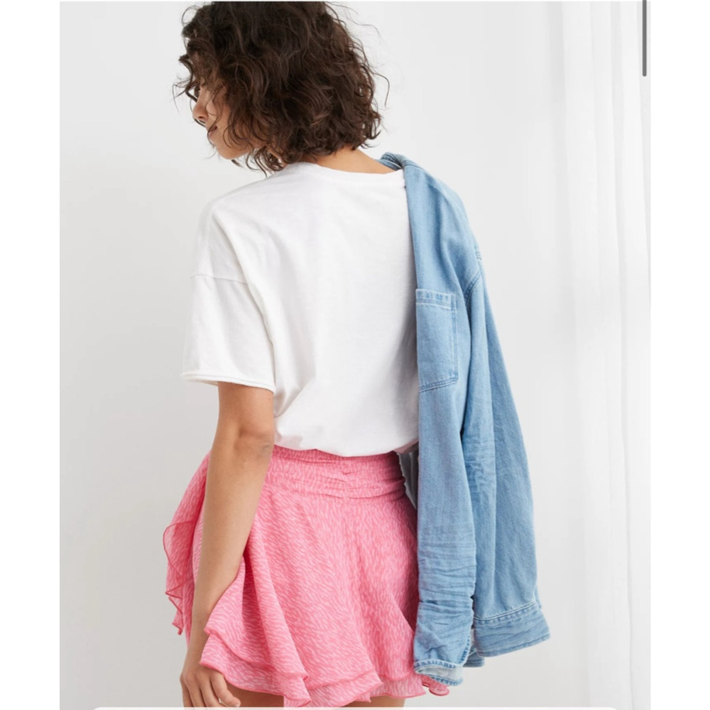 Aerie Pink Tiered Ruffle Mini Skirt Women's Size Large - Picture 3 of 11